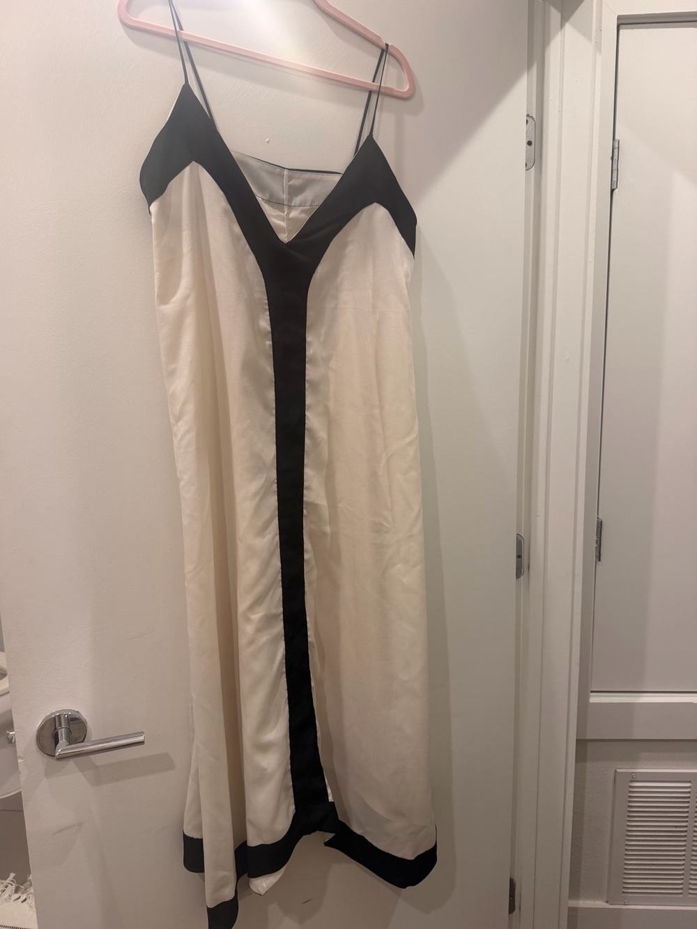 Cream Maxi Slip Dress with Black Contrast Trim